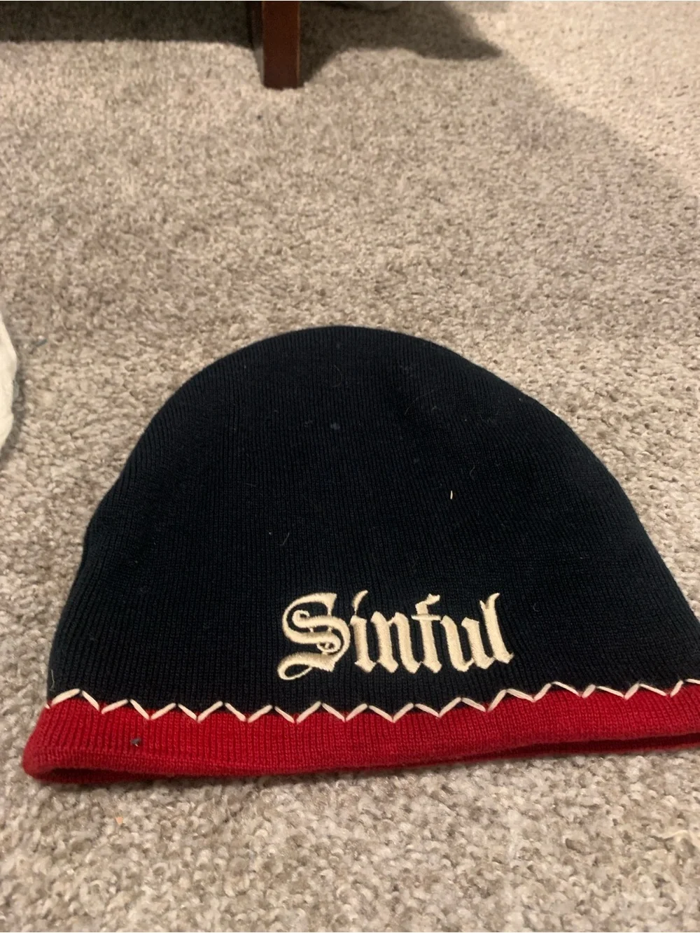 Sinful Black Beanie Hat with Red Roses and Green Leaves a beanie duo!